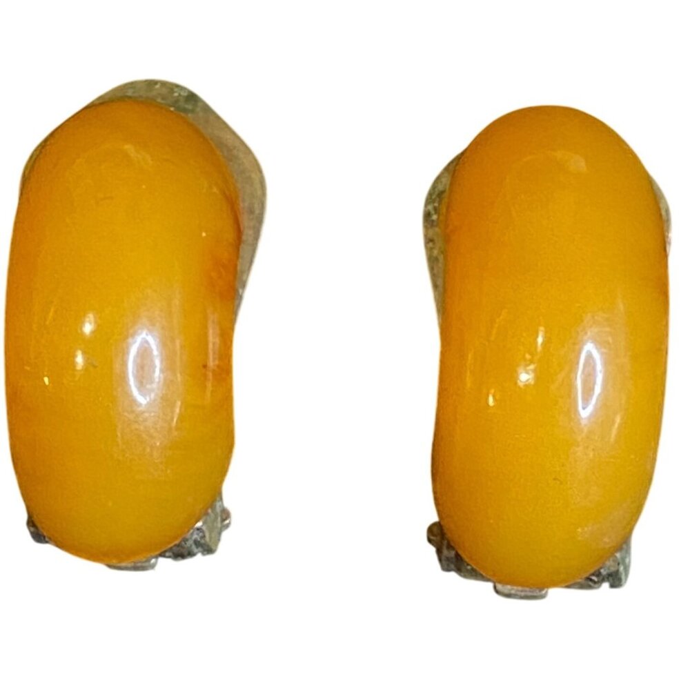 Possible Bakelite Earrings Golden Clip-On Hugger Jewelry Vintage